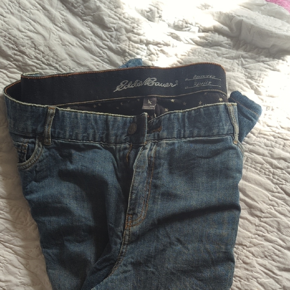 Eddie Bauer Blue Denim Flannel linen Boyfriend fit jeans
